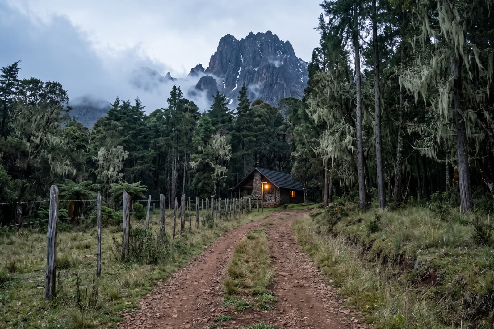 The last stretch of murram road, climbing towards the forest